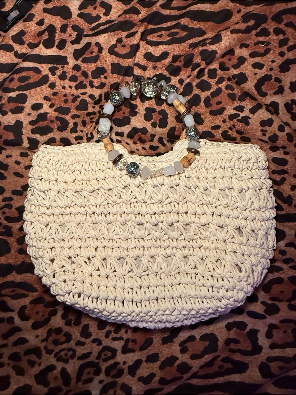 Cappelli Cream Tote with Beaded Handles